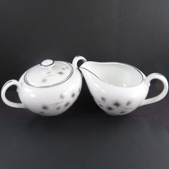 Platinum Starburst Cream and Sugar Creative Fine China 1074 White/Silver - Picture 1 of 5